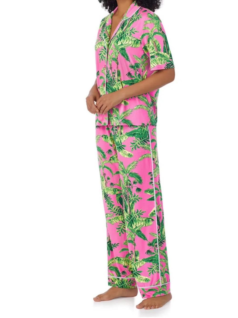 Room Service Pink & Green Palm Tree Print Pajama Set Size XXL - Picture 5 of 13